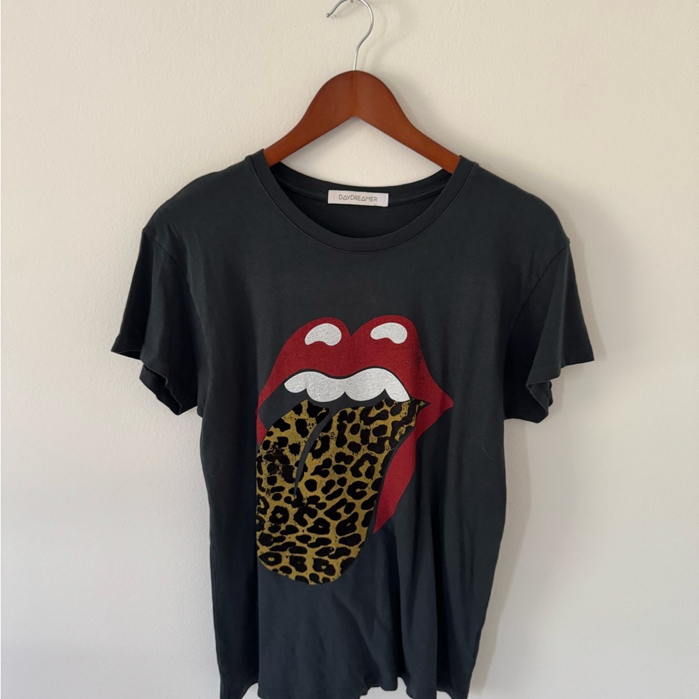 Daydreamer Dark Gray Women’s T-Shirt with Red and Leopard Rolling Stones Graphic